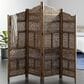 Maple and Jade 4-Panel Foldable Room Divider Screen with Carved Designs in Brown, , large
