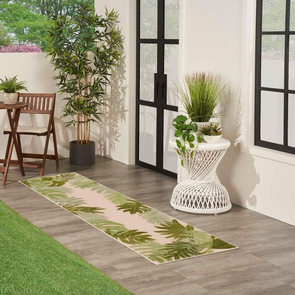 Nourison Aloha ALH40 2&#39;3&quot; x 8&#39; Ivory and Green Indoor/Outdoor Runner, , large