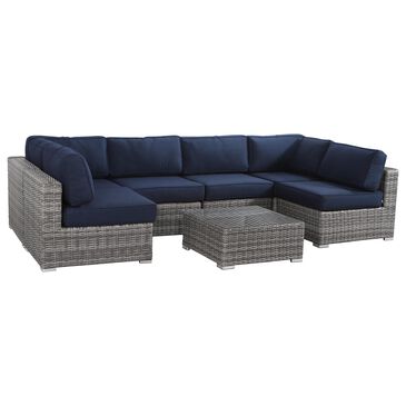 Living Source International 7-Piece Sunbrella Patio Sectional Set with Navy Blue Cushion in Mixed Grey, , large