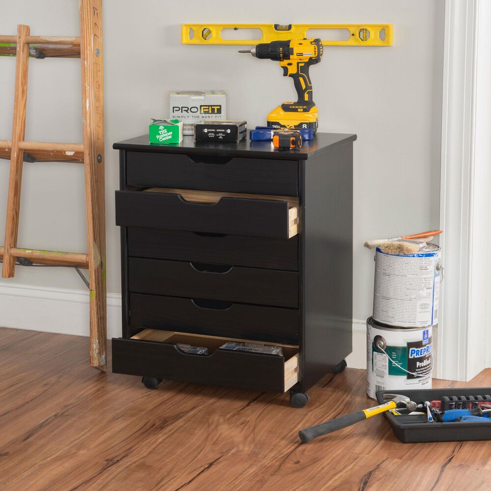 Linon Home Decor Cary 6-Drawer Wide Rolling Cart in Black, , large