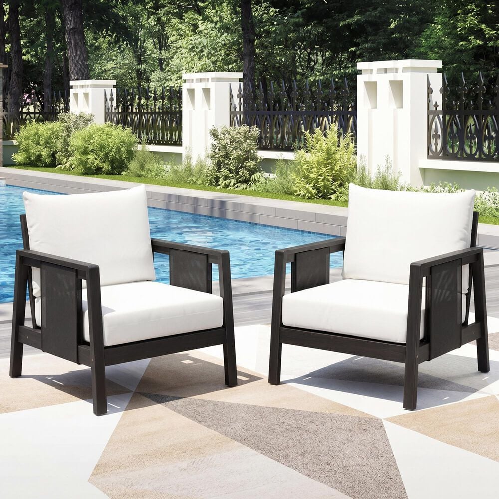HOMLUX Outdoor Club Chair with Black Textilene Accents in White (Set of 2), , large