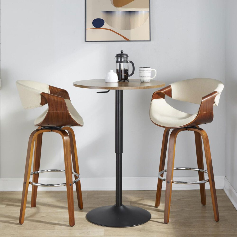 LumiSource Curvini 30" Swivel Barstool with Cream Upholstery in Walnut and Chrome (Set of 2), , large