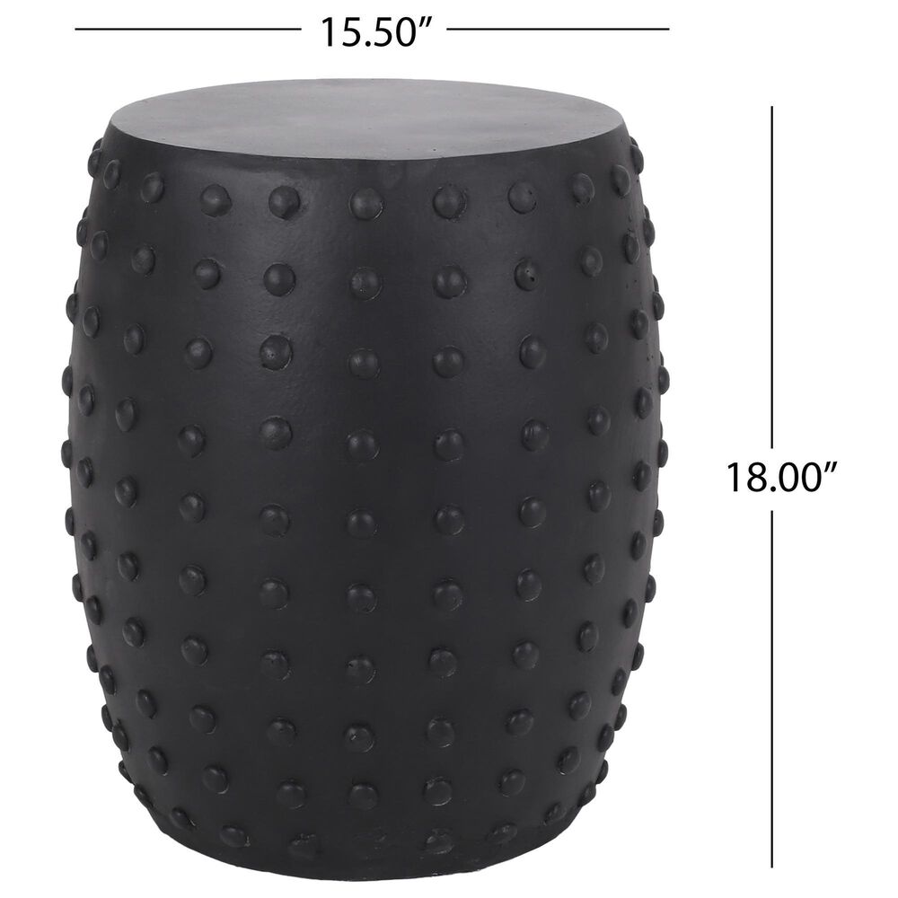 Hearth and Haven Outdoor Barrel Side Table with Studded Texture Design in Matte Black, , large