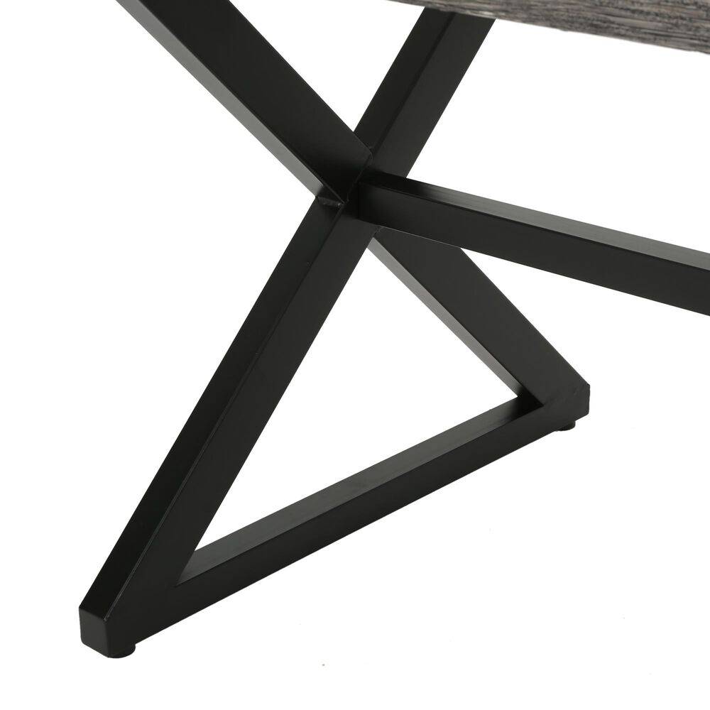 Hearth and Haven Rolando Outdoor Aluminum Dining Table with Steel Frame in Grey and Black, , large