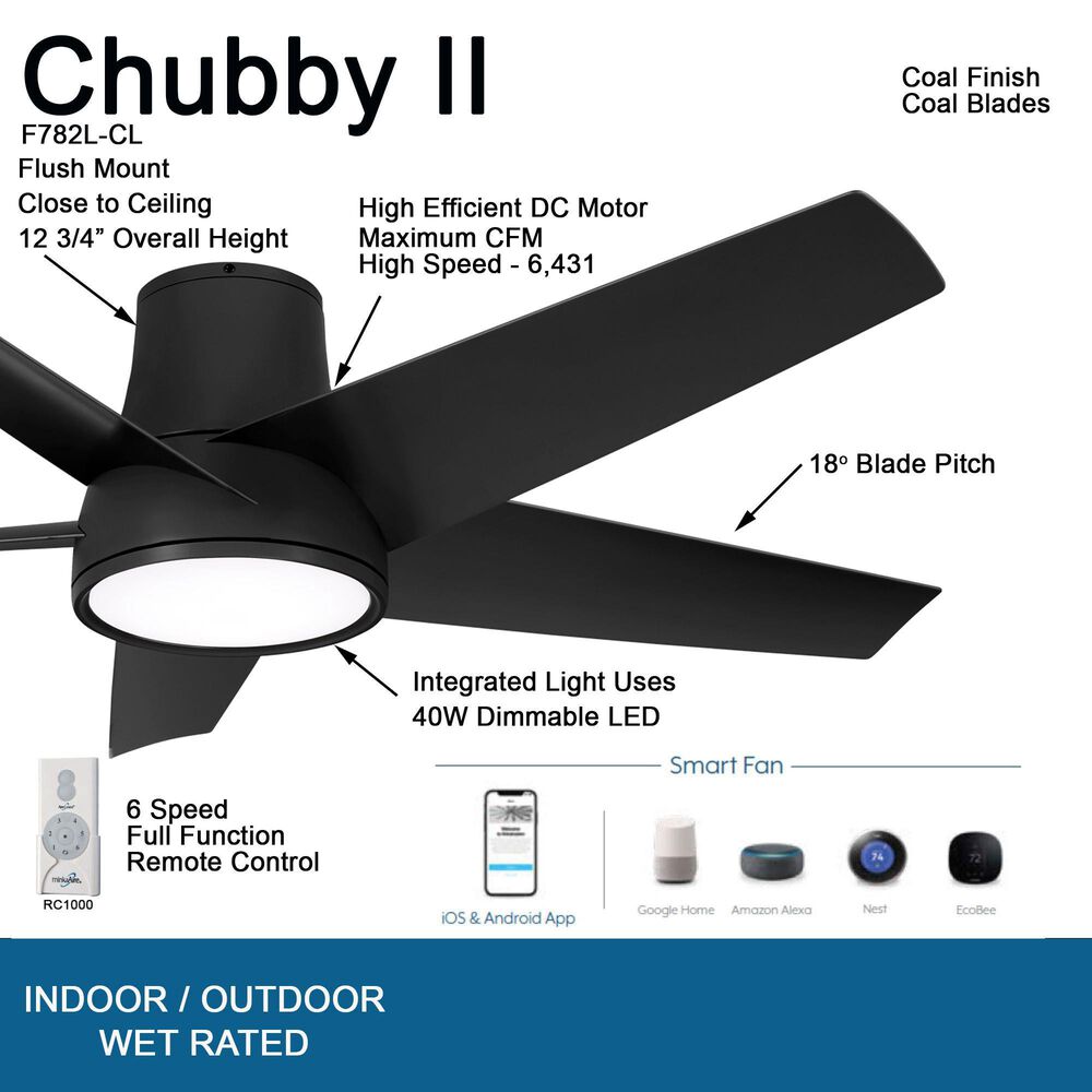 Minka-Aire Chubby II 58" Smart Indoor/Outdoor Ceiling Fan in Coal, , large