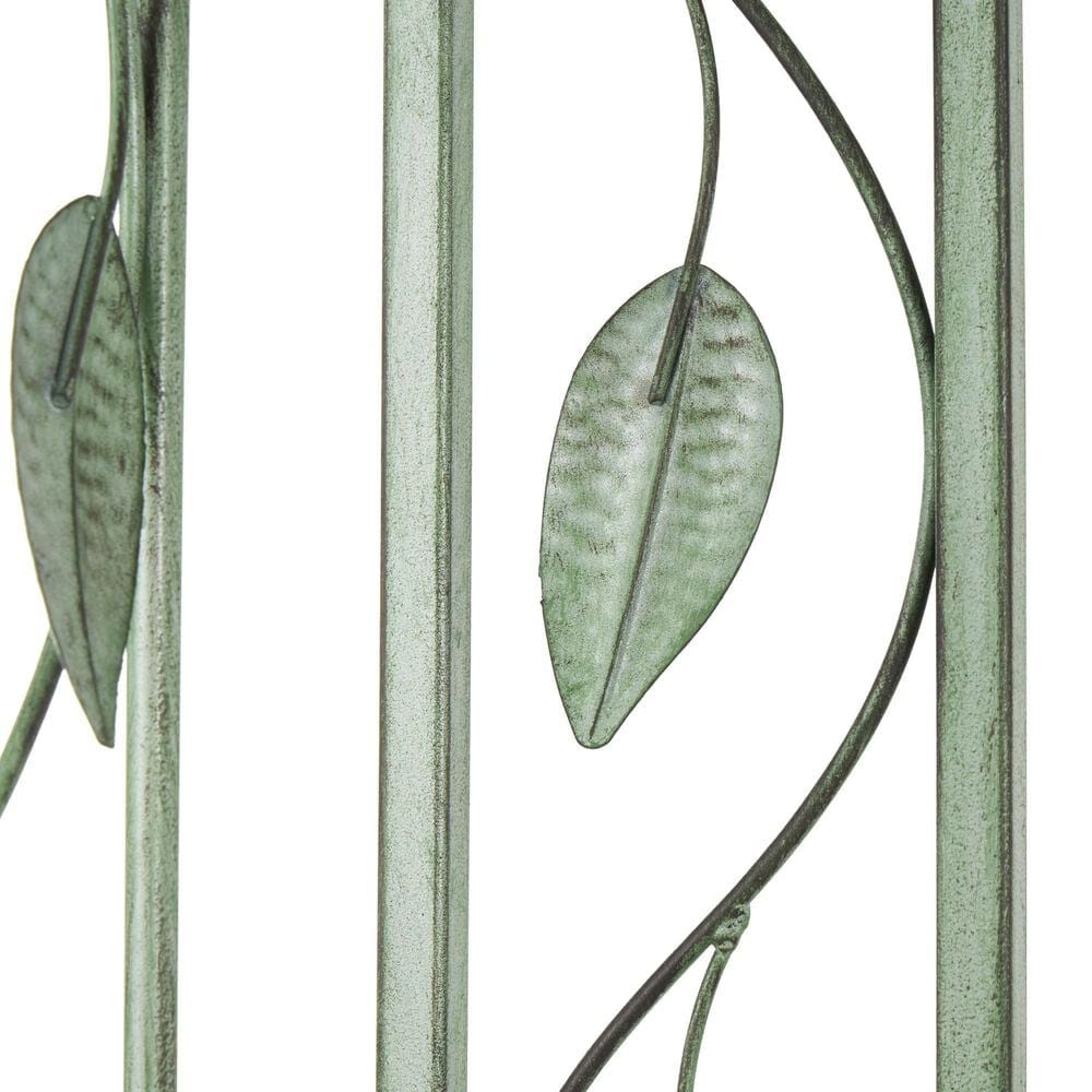 Maple and Jade Vine Arched Leaf Garden Arbor in Distressed Green, , large