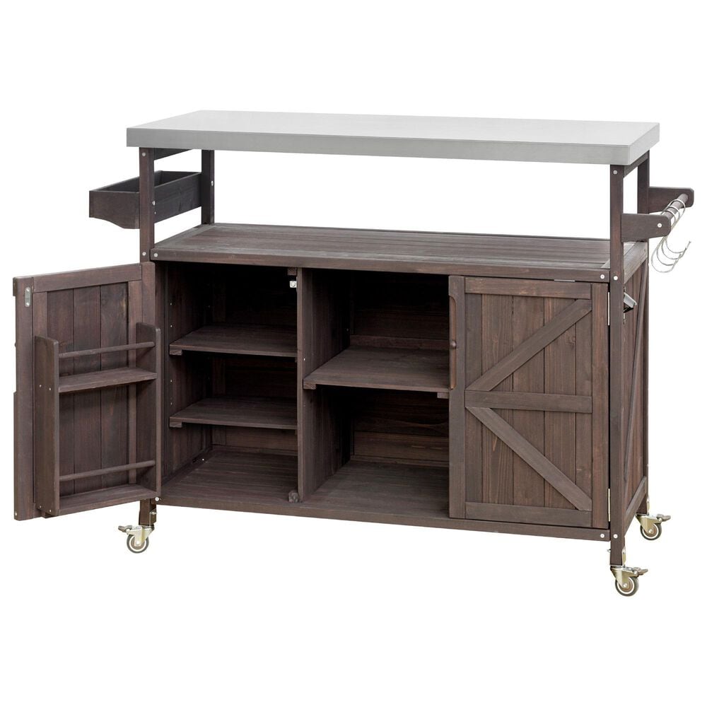 HOMLUX 50" Outdoor Kitchen Island in Dark Brown and Stainless Steel, , large