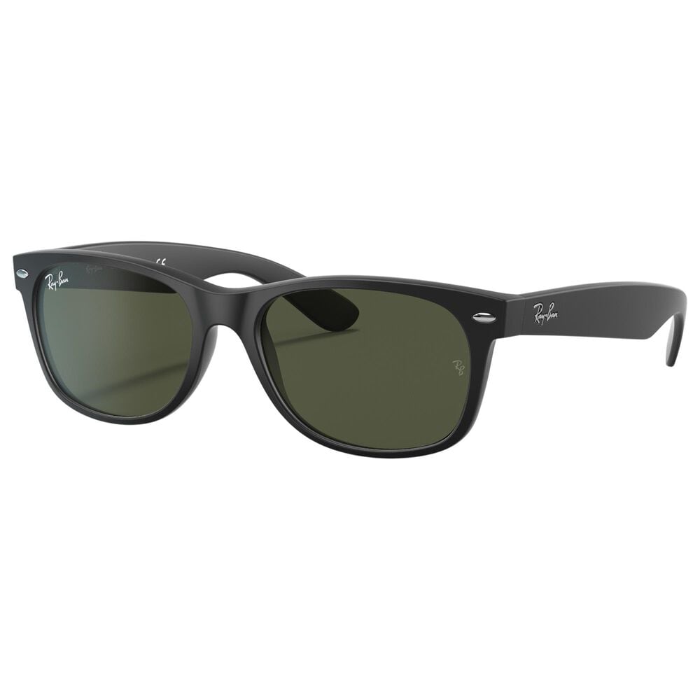 Rayban Glasses New Wayfarer Classic Sunglasses with G-15 Green Lenses in Matte Rubber Black, , large