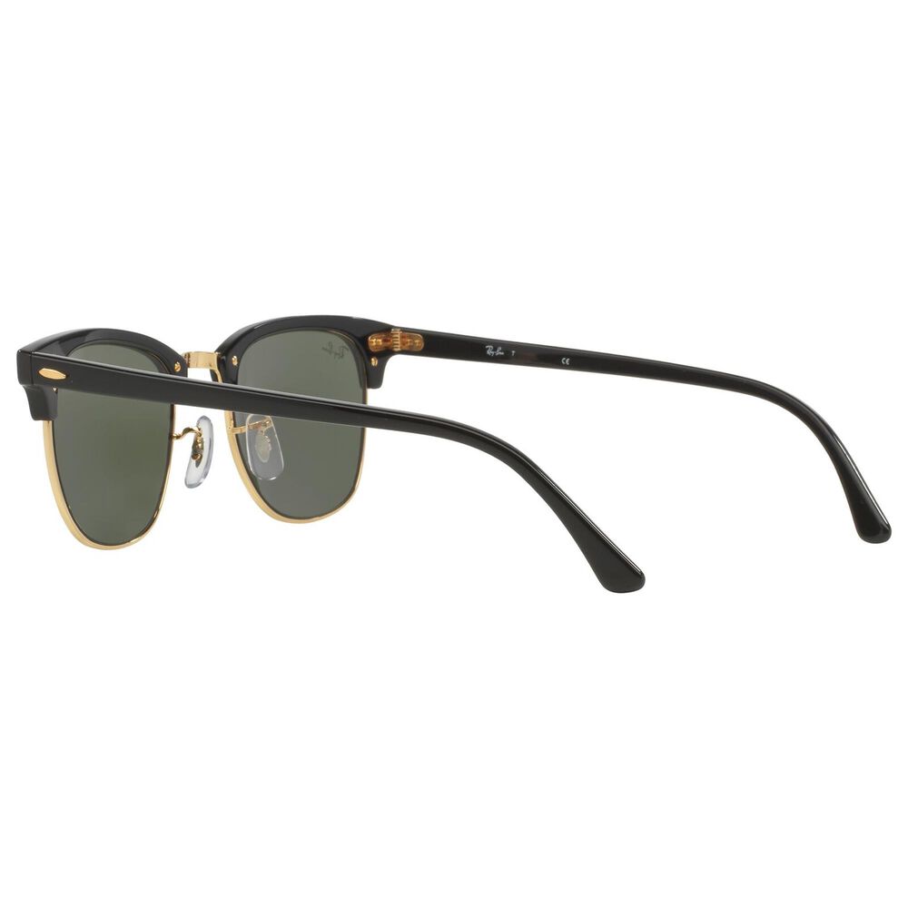 Rayban Glasses Clubmaster Classic Sunglasses with G-15 Green Lenses in Polished Black and Gold, , large