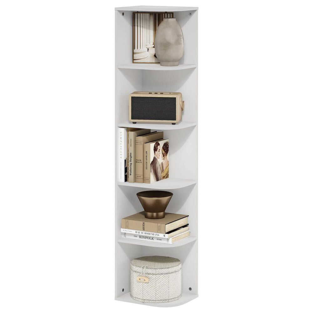 HOMLUX 5-Tier Corner Open Shelf Bookcase in White, , large