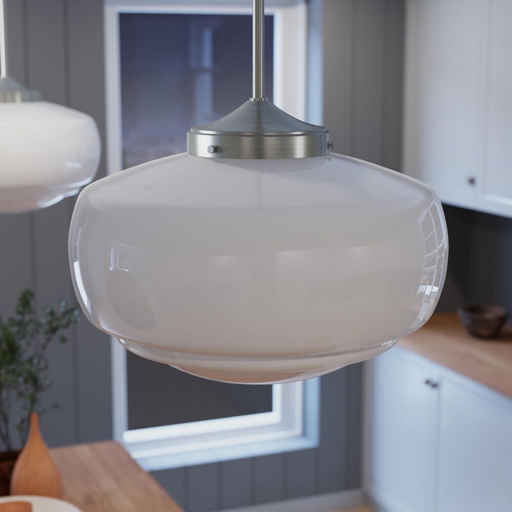 Hunter Saddle Creek 16&quot; 1-Light Pendant with White Shade in Brushed Nickel, , large