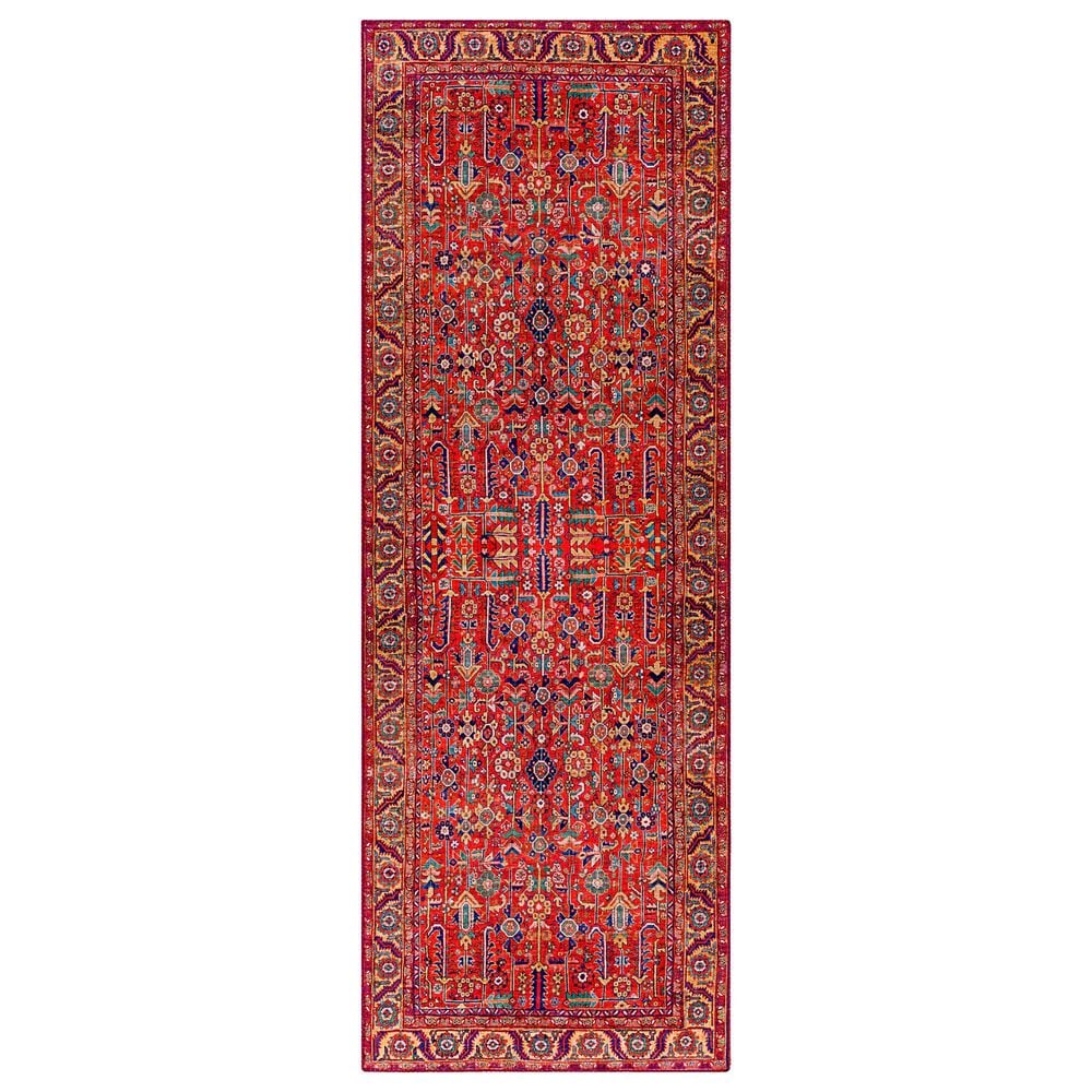 Surya Iris Burnt Orange, Dark Blue, Yellow, Light Pink, Oatmeal and Olive 2&#39;7&quot; x 7&#39;7&quot; Runner, , large