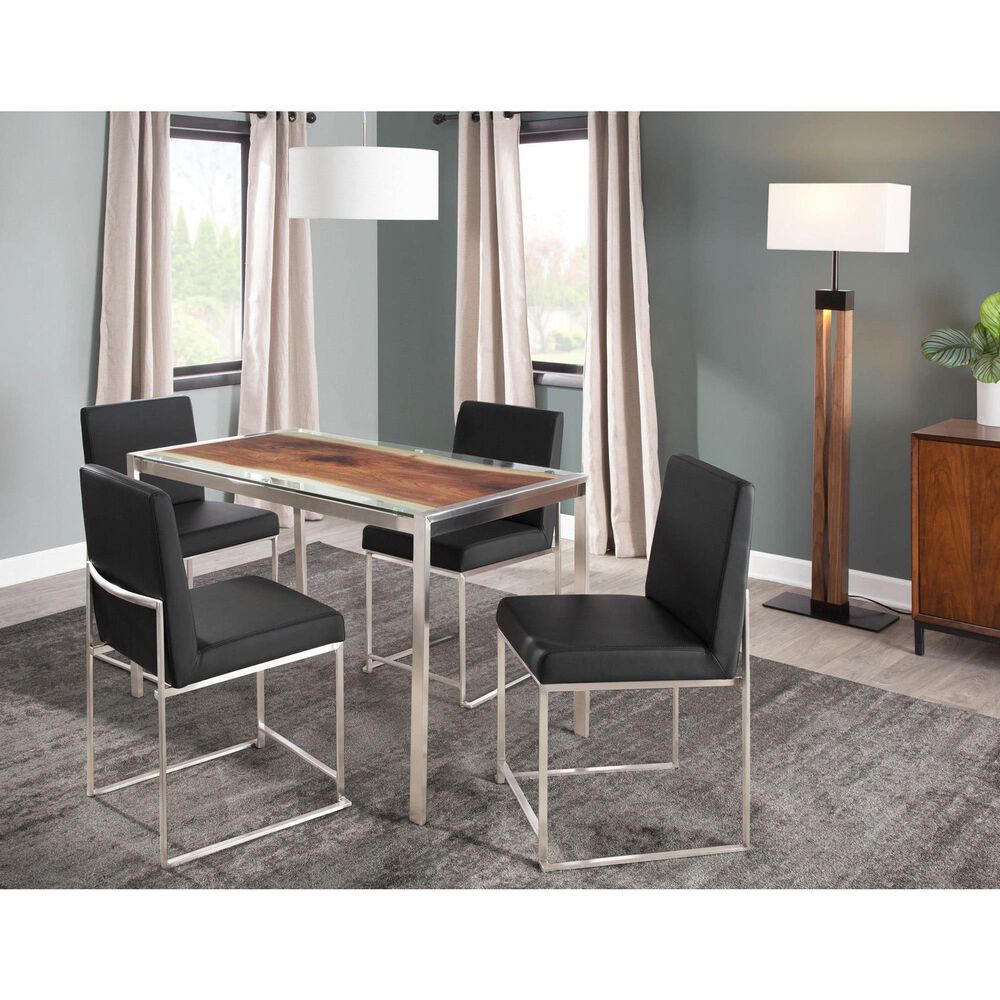 Lumisource Fuji Side Chair with Black Faux Leather Cushion in Brushed Stainless Steel &#40;Set of 2&#41;, , large