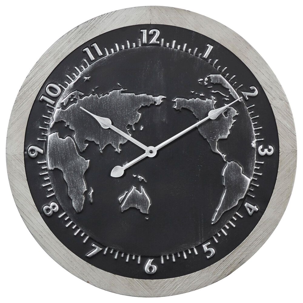 Maple and Jade 25&quot; Metal and Wood Wall Clock in Grey, , large