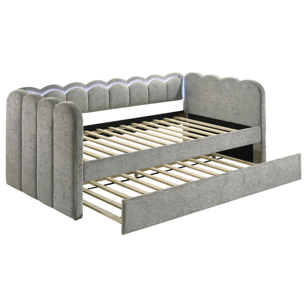 Crown Mark Melody Daybed with Trundle and LED Lights in Light Grey, , large