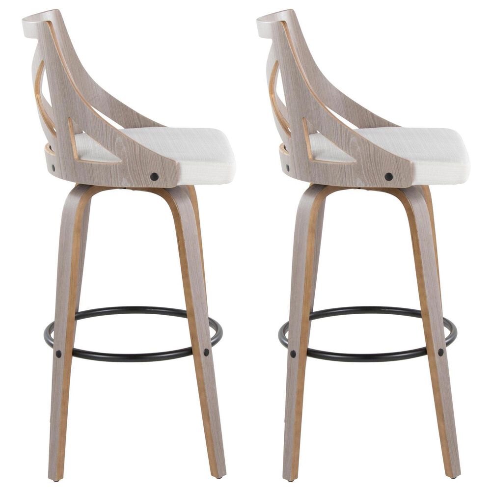 LumiSource Charlotte Swivel Bar Stool with Cream Fabric Upholstery in Light Grey and Black (Set of 2), , large