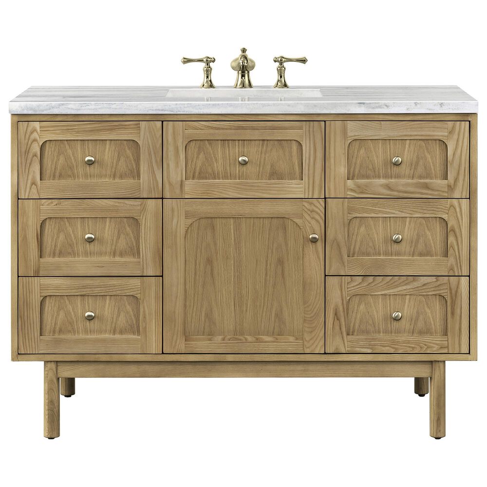 James Martin Vanities Laurent 48" Single Bathroom Vanity in Light Natural Oak with 3 cm Arctic Fall Solid Surface Top and Rectangular Sink, , large