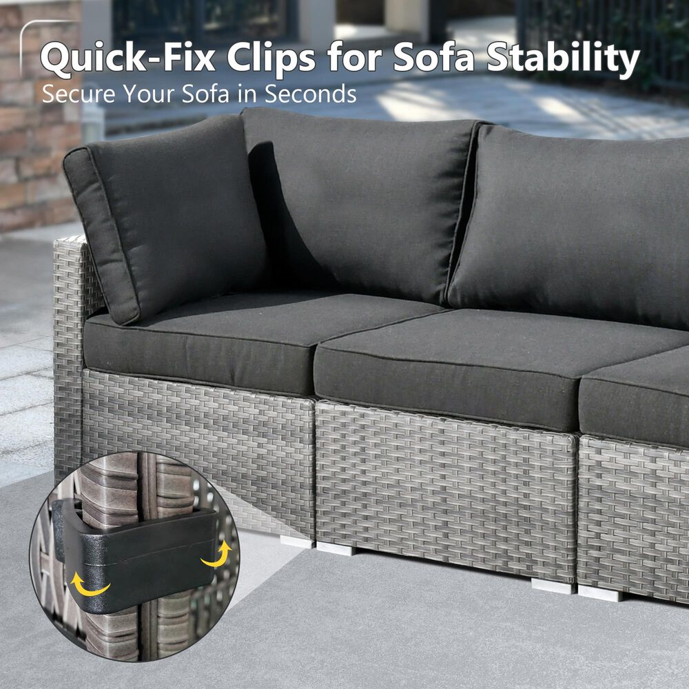 HOMLUX 5-Piece Patio Conversation Set with Grey Wicker in Black, , large