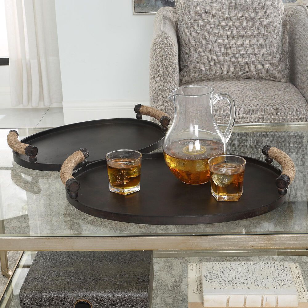 Uttermost Viggo Tray in Bronze and Natural &#40;Set of 2&#41;, , large