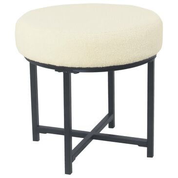 Kinfine Round Faux Sheepskin Ottoman with Matte Black Leg in Cream, , large