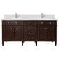 James Martin Vanities Brittany 72" Double Bathroom Vanity in Burnished Mahogany with 3 cm White Zeus Quartz Top and Rectangular Sinks, , large