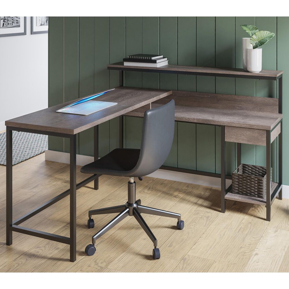 Signature Design by Ashley Arlenbry L-Shaped Desk with Storage in Weathered Oak, , large