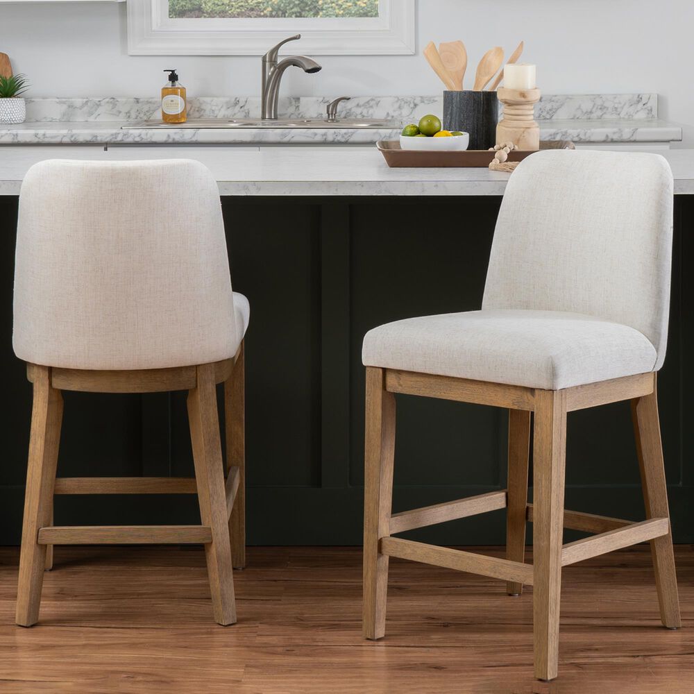 Linon Home Decor Tucker Counter Stool with Cream Cushion in Natural Brown (Set of 2), , large