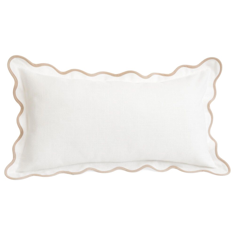 12" x 22" Lumbar Throw Pillow with Scallop Edge in Off White and Beige, , large