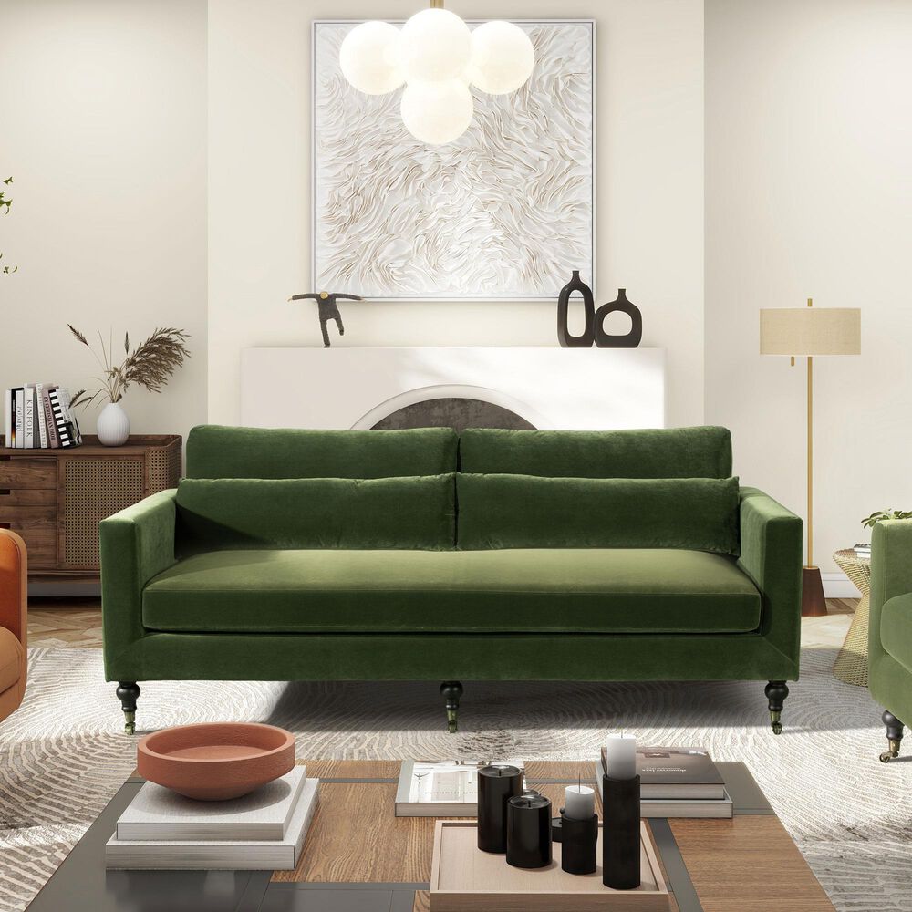 Jennifer Taylor Home Elliot Stationary Sofa in Olive Green Velvet, , large
