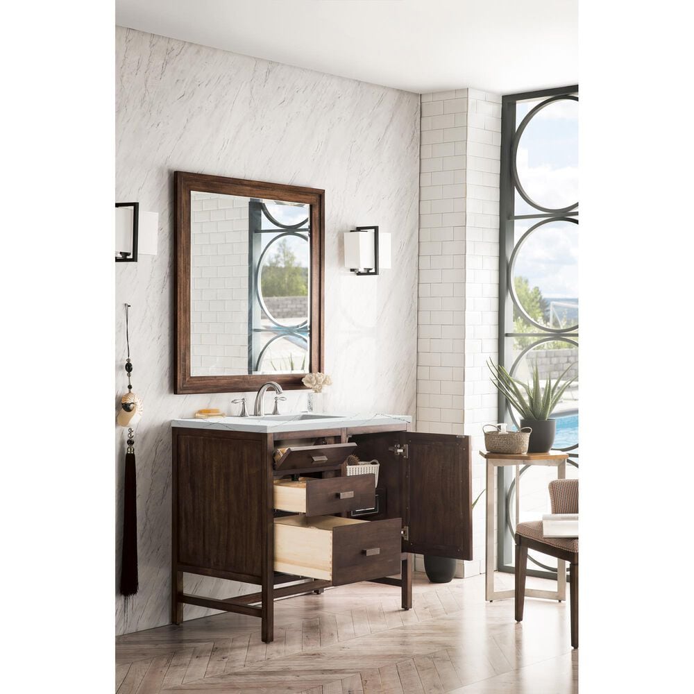 James Martin Vanities Addison 36&quot; Single Bathroom Vanity in Mid Century Acacia with 3 cm Ethereal Noctis Quartz Top and Rectangular Sink, , large