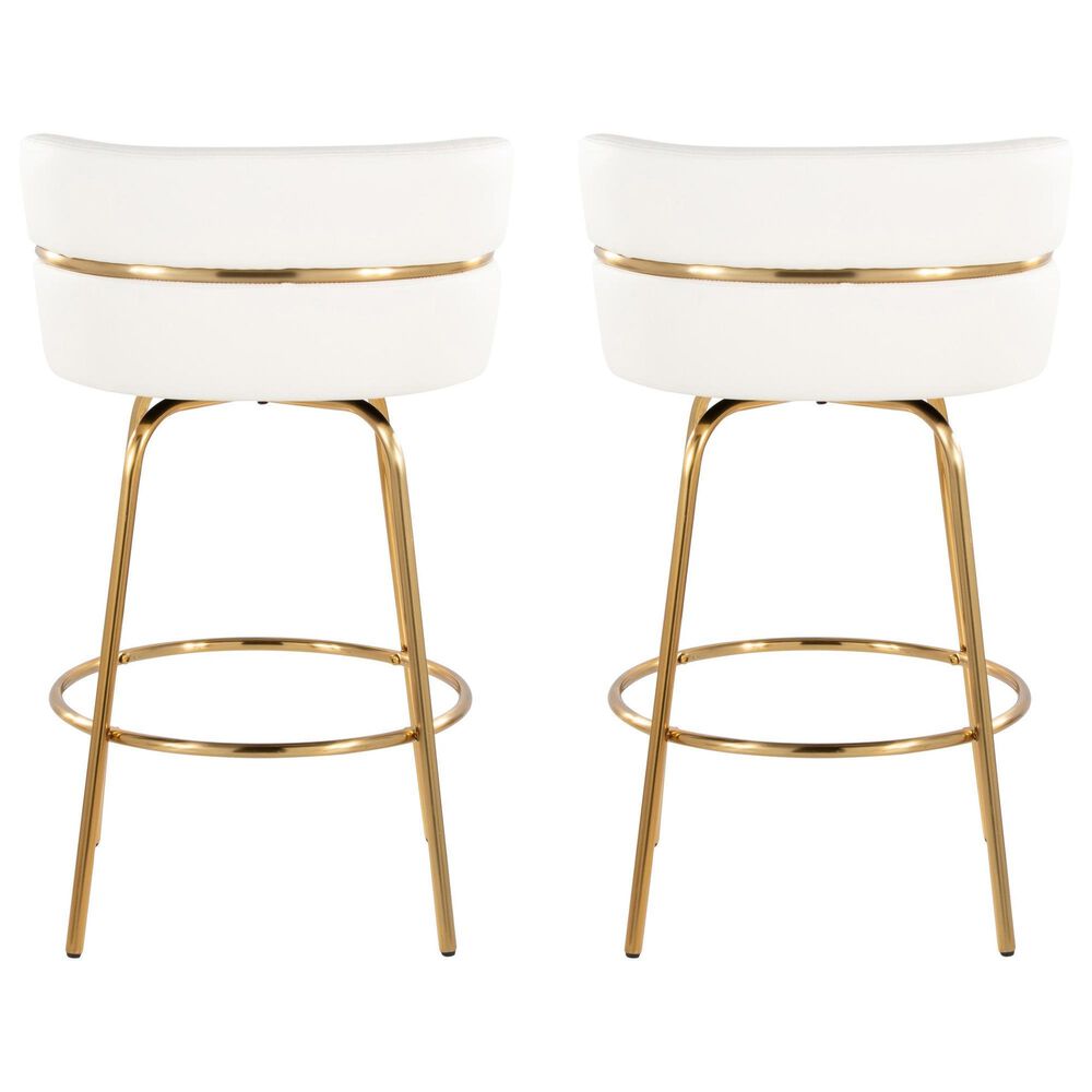 LumiSource Cinch 26" Swivel Counter Stool with White Upholstery in Gold (Set of 2), , large
