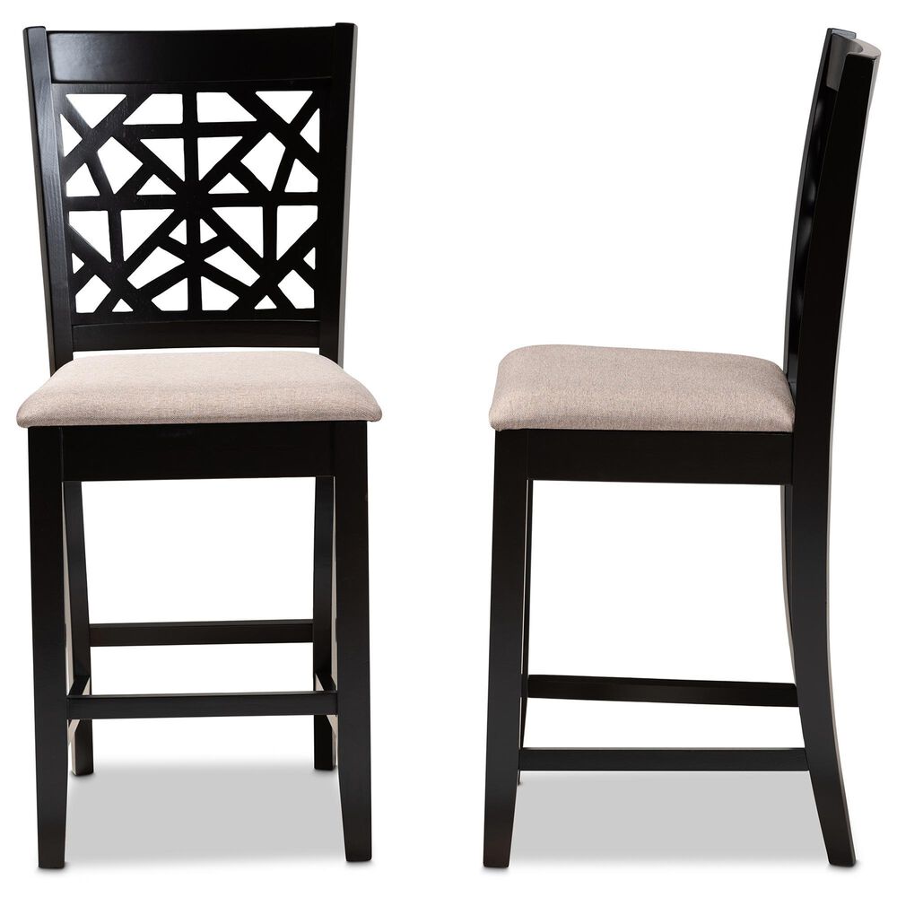 Baxton Studio Devon Counter Height Pub Chair with Sand Cushion in Espresso Brown (Set of 2), , large
