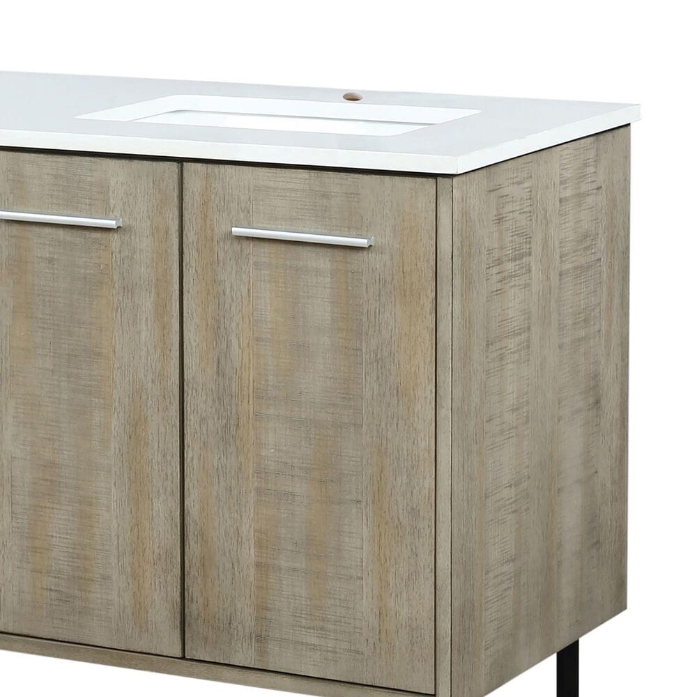 Lexora Home Lancy 60&quot; Double Bathroom Vanity in Rustic Acacia with 2 cm White Quartz Top and Rectangular Sinks, , large