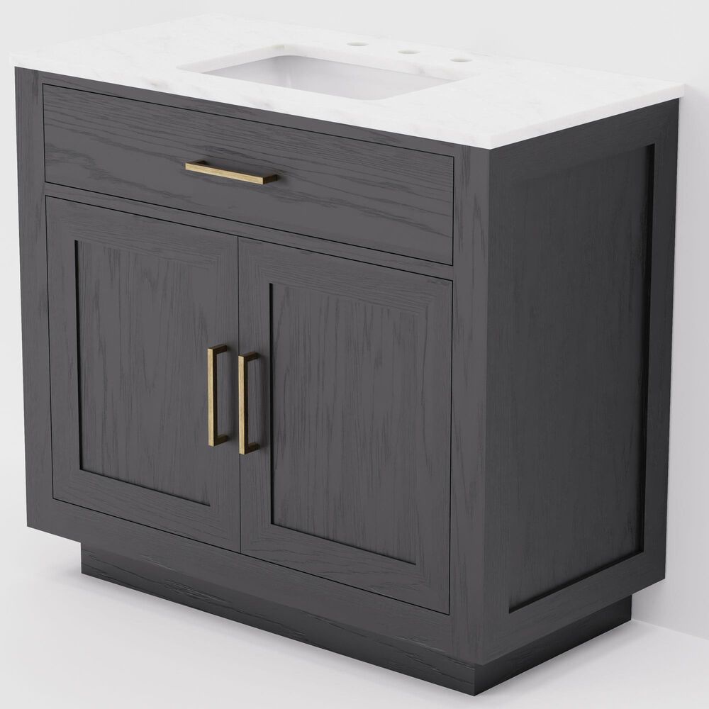 Lexora Home Abbey 36" Single Bathroom Vanity in Black Oak with 2 cm White Carrara Marble Top and Rectangular Sink, , large