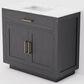 Lexora Home Abbey 36" Single Bathroom Vanity in Black Oak with 2 cm White Carrara Marble Top and Rectangular Sink, , large