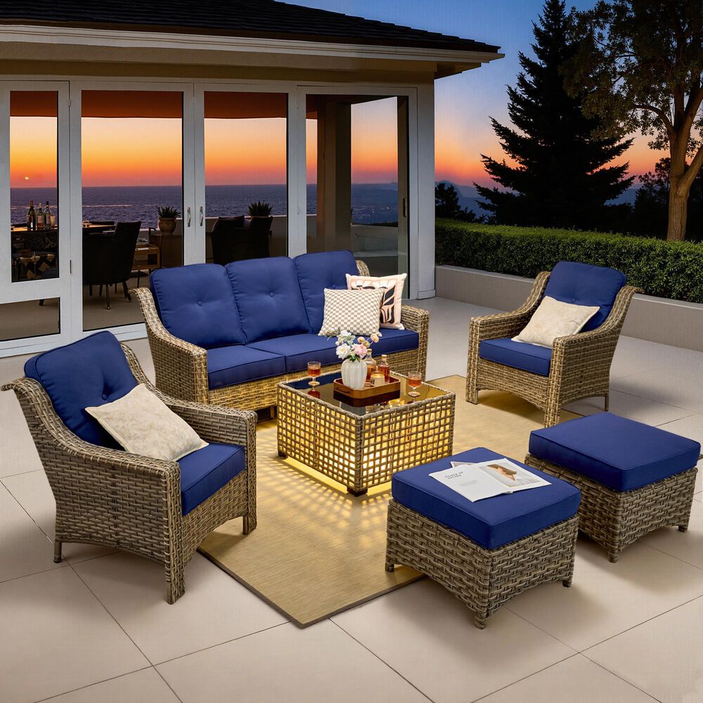 HOMLUX 6-Piece Patio Conversation Set with Coffee Table in Navy Blue, , large