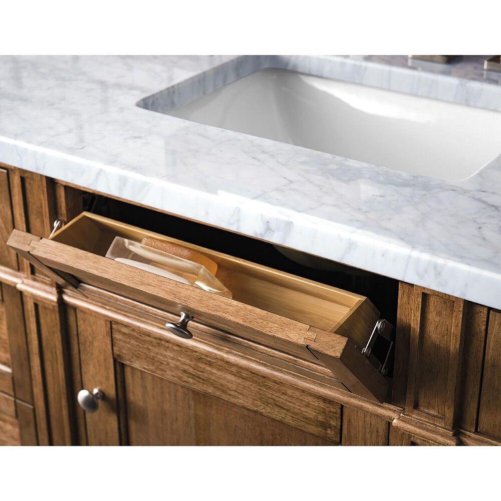 James Martin Vanities Brittany 60&quot; Single Bathroom Vanity in Saddle Brown with 3 cm Carrara White Marble Top and Rectangular Sink, , large