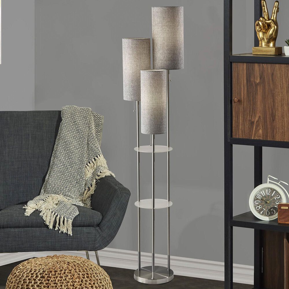 Adesso Trio Shelf Floor Lamp in Brushed Steel, , large