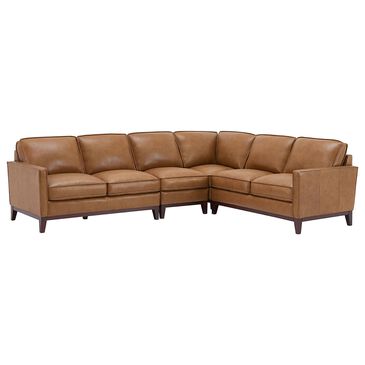 Italiano Furniture Newport 4-Piece Leather L-Shaped Stationary Sectional in Camel, , large