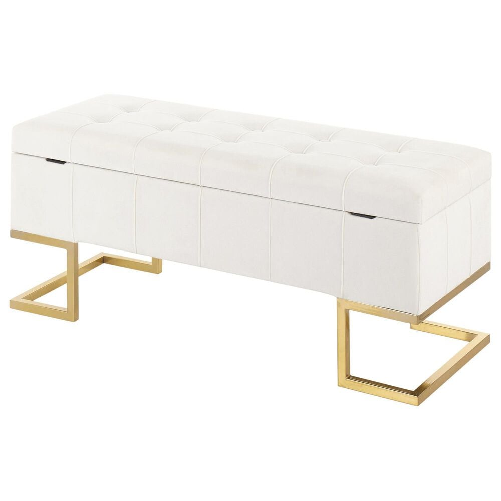 Lumisource Midas Storage Bench with White Velvet Cushion in Gold, , large