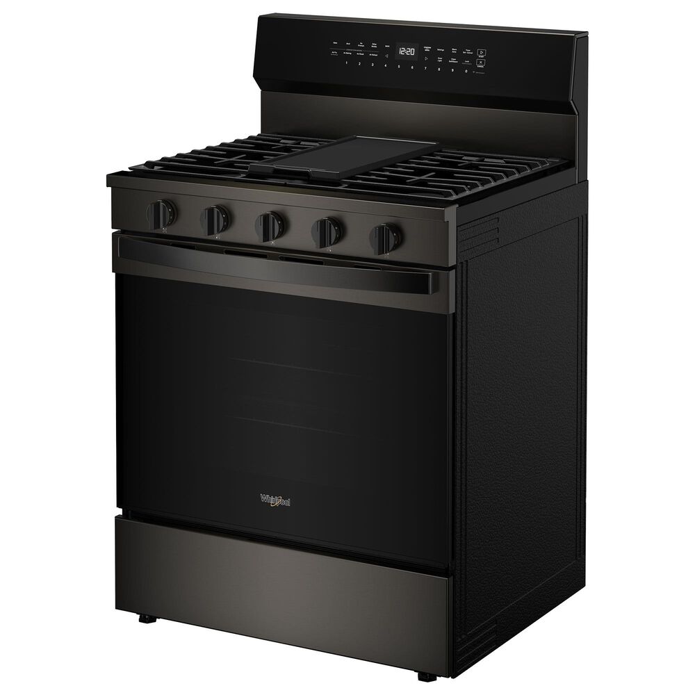 Whirlpool 5.3 Cu. Ft. Freestanding Smart Gas Range with Air Cooking Technology in Black Stainless Steel, , large