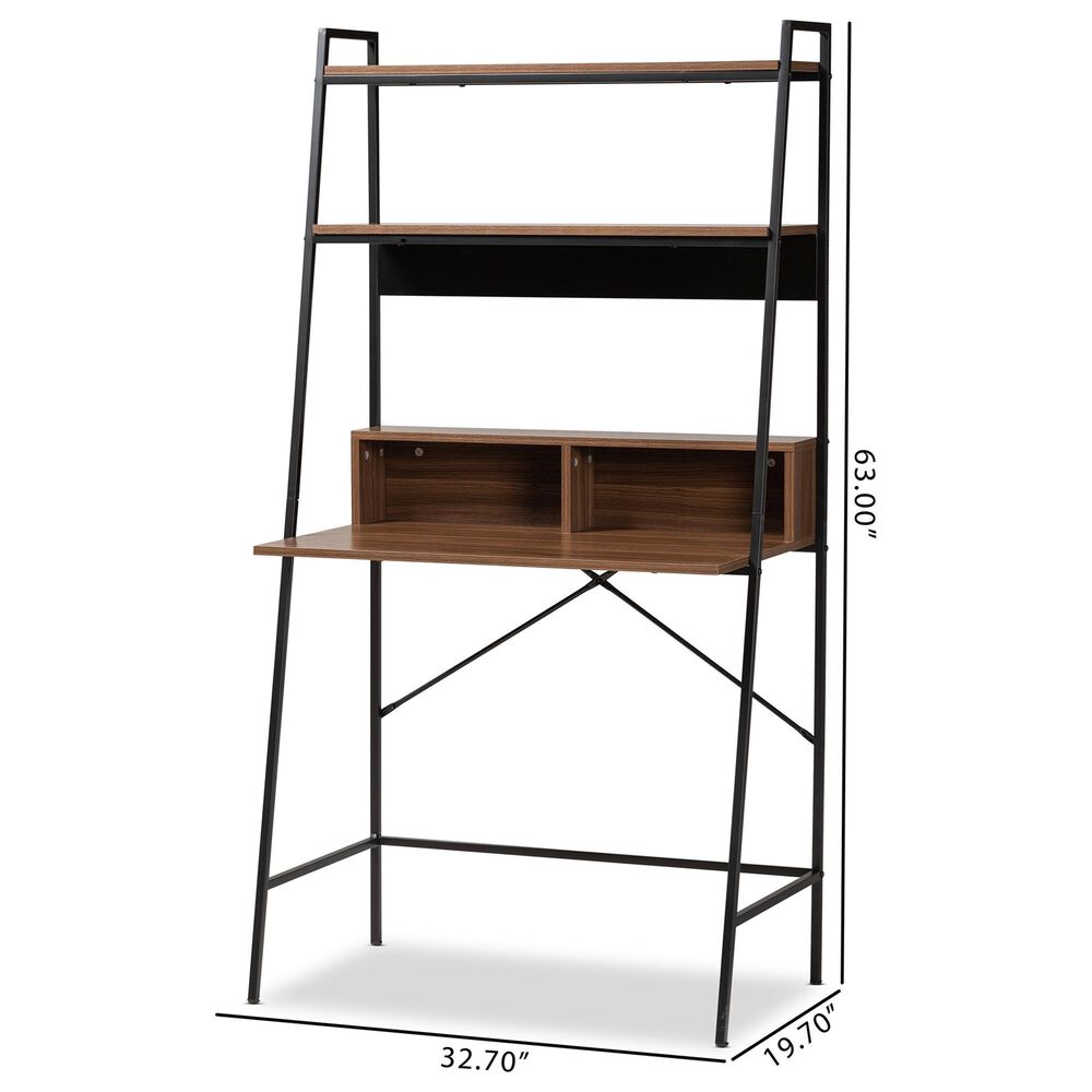 Baxton Studio Palmira Desk with Shelves in Walnut Brown and Black, , large