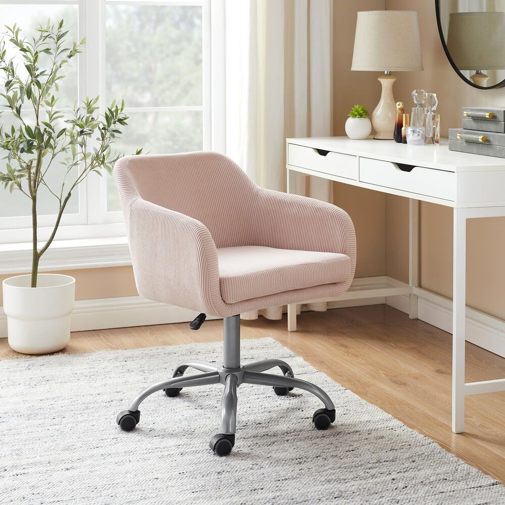 Linon Home Decor Rylen Office Chair with Pink Cushion in Silver, , large