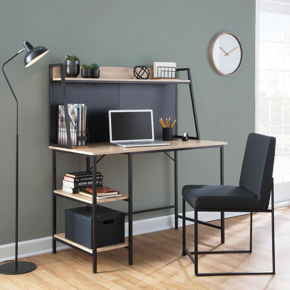 LumiSource Fuji Side Chair with Black Faux Leather Cushion in Black (Set of 2), , large