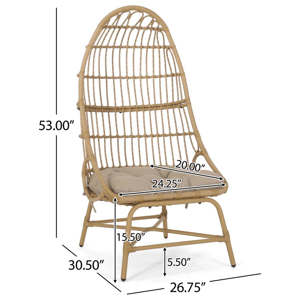Hearth and Haven Elon Cocoon Outdoor Chair with Light Brown Cushion in Brown, , large