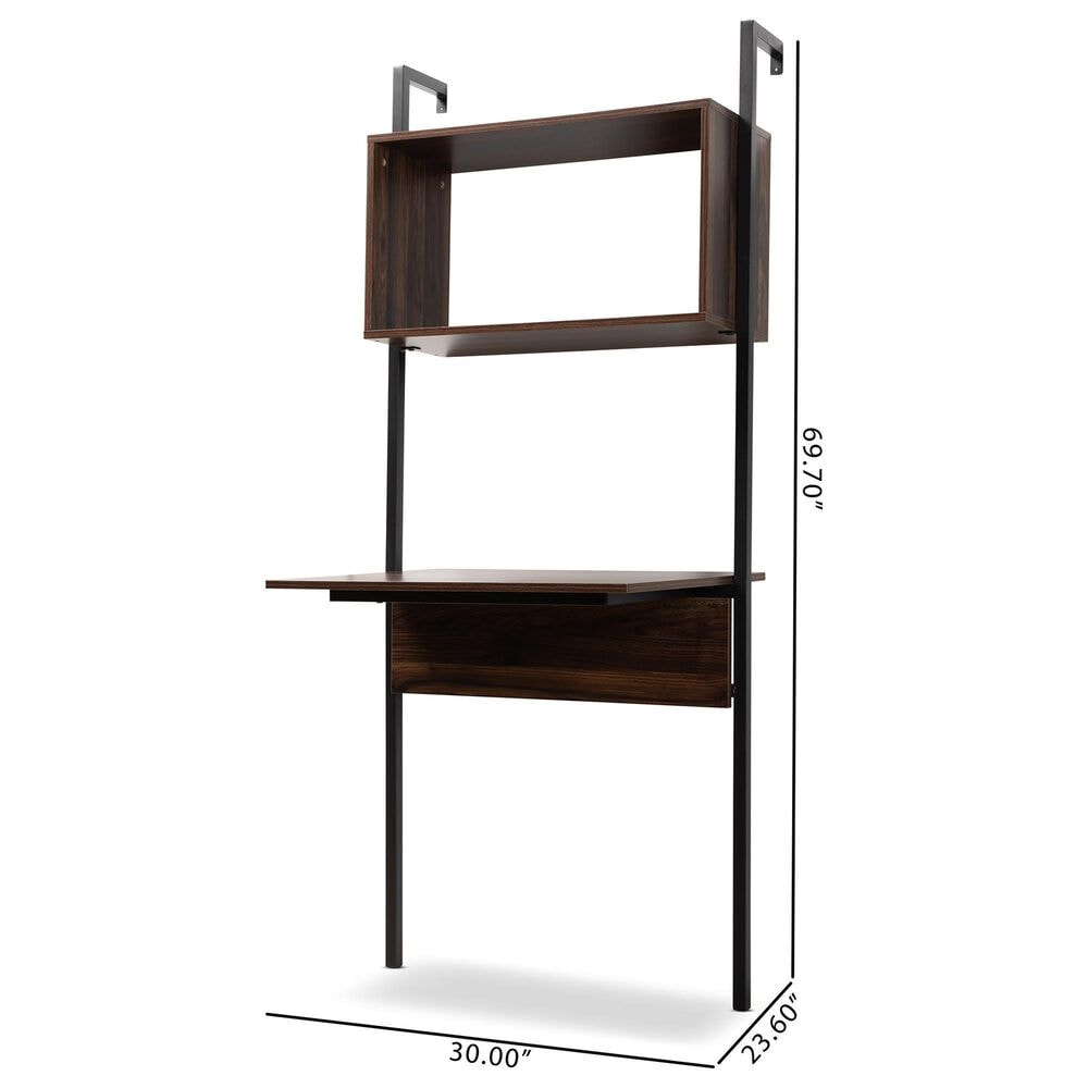 Baxton Studio Fariat Display Shelf with Desk in Walnut Brown and Black, , large