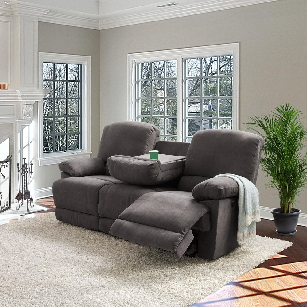 CorLiving Lea Power Reclining Console Sofa with Cupholders &amp; USB Port in Grey, , large