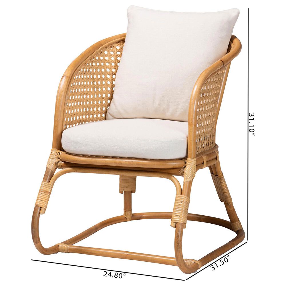Baxton Studio Niko Patio Arm Chair with Light Honey Rattan in White, , large