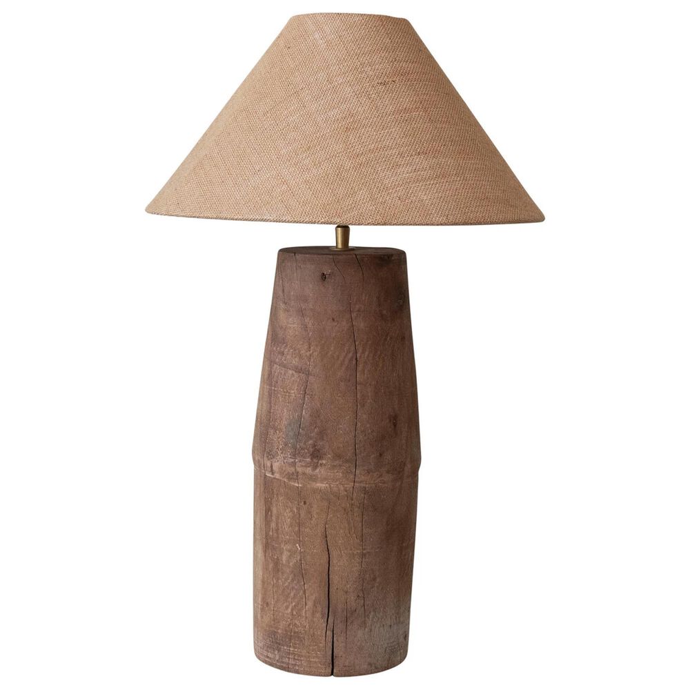 Teak Interiors Botanist Reclaimed Wood Table Lamp with Jute Shade and Swivel Neck in Natural, , large