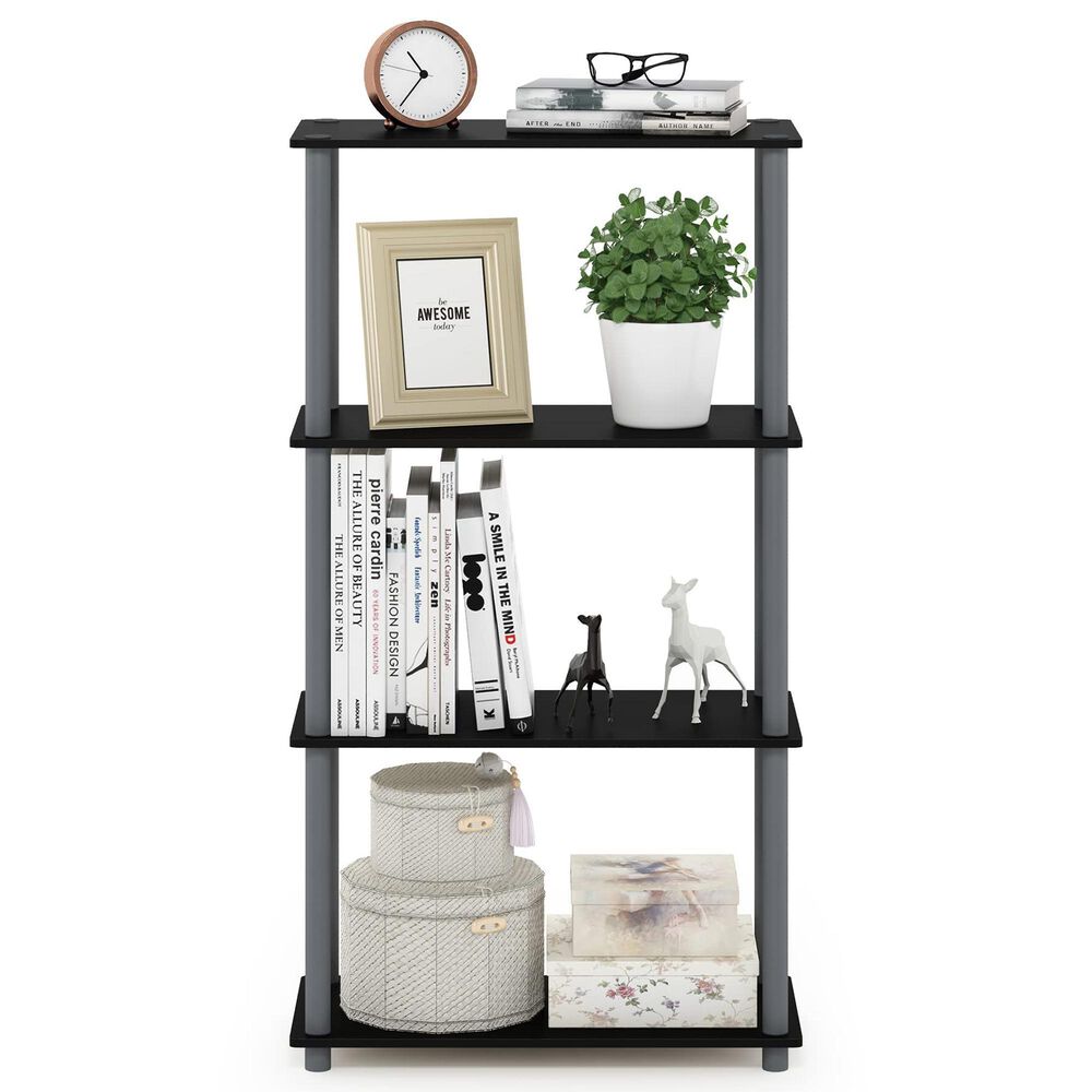 HOMLUX Turn-N-Tube 4-Tier Multipurpose Shelf Display Rack in Black and Grey, , large